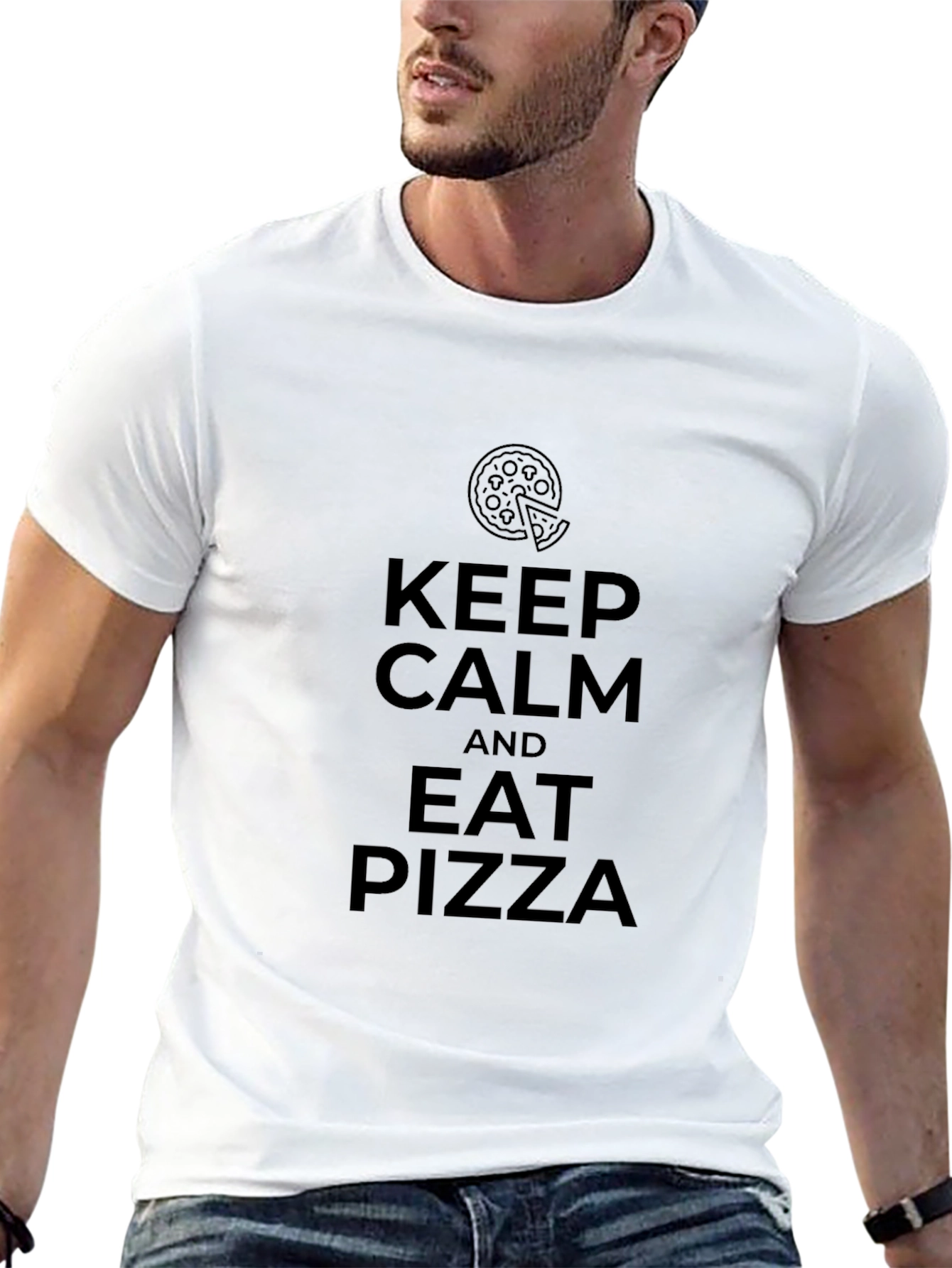 Keep Calm & Eat Pizza Black T-Shirt