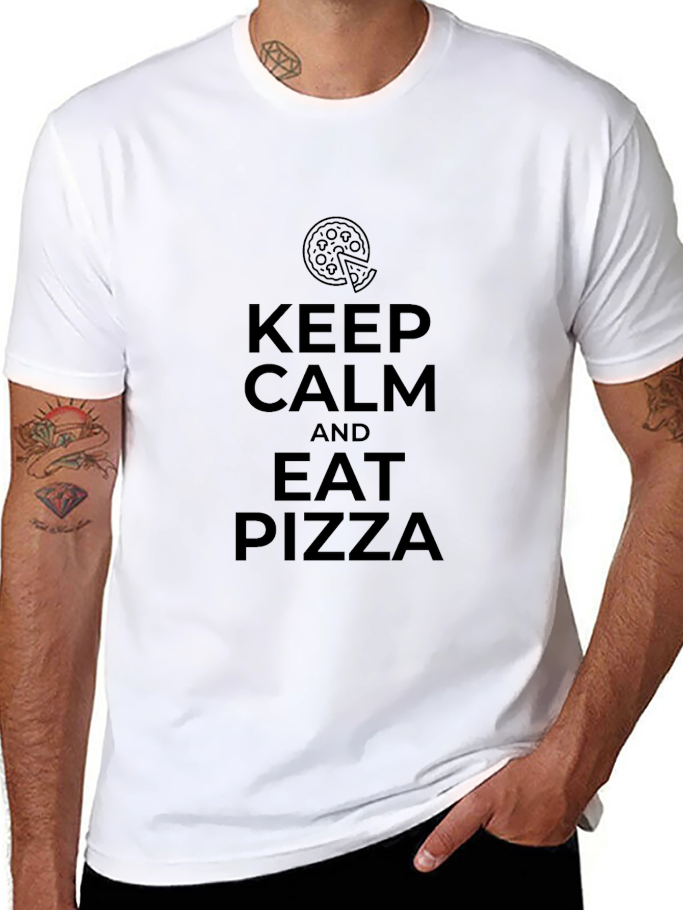 Keep Calm & Eat Pizza Black T-Shirt
