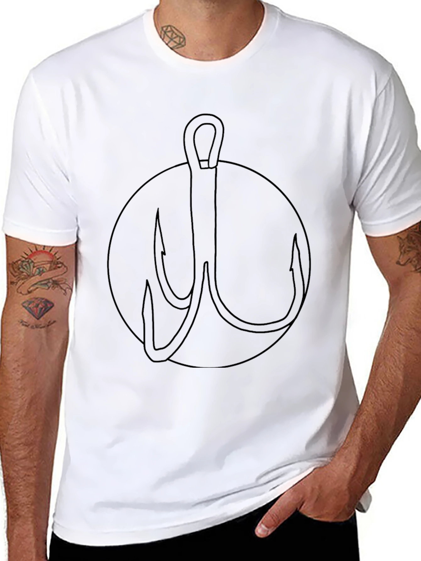 Fishing Hook Graphic Tee - Black Cotton T-Shirt