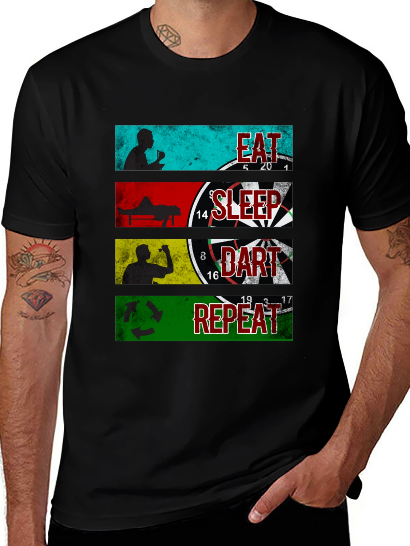Eat Sleep Dart Repeat Graphic Tee - Black