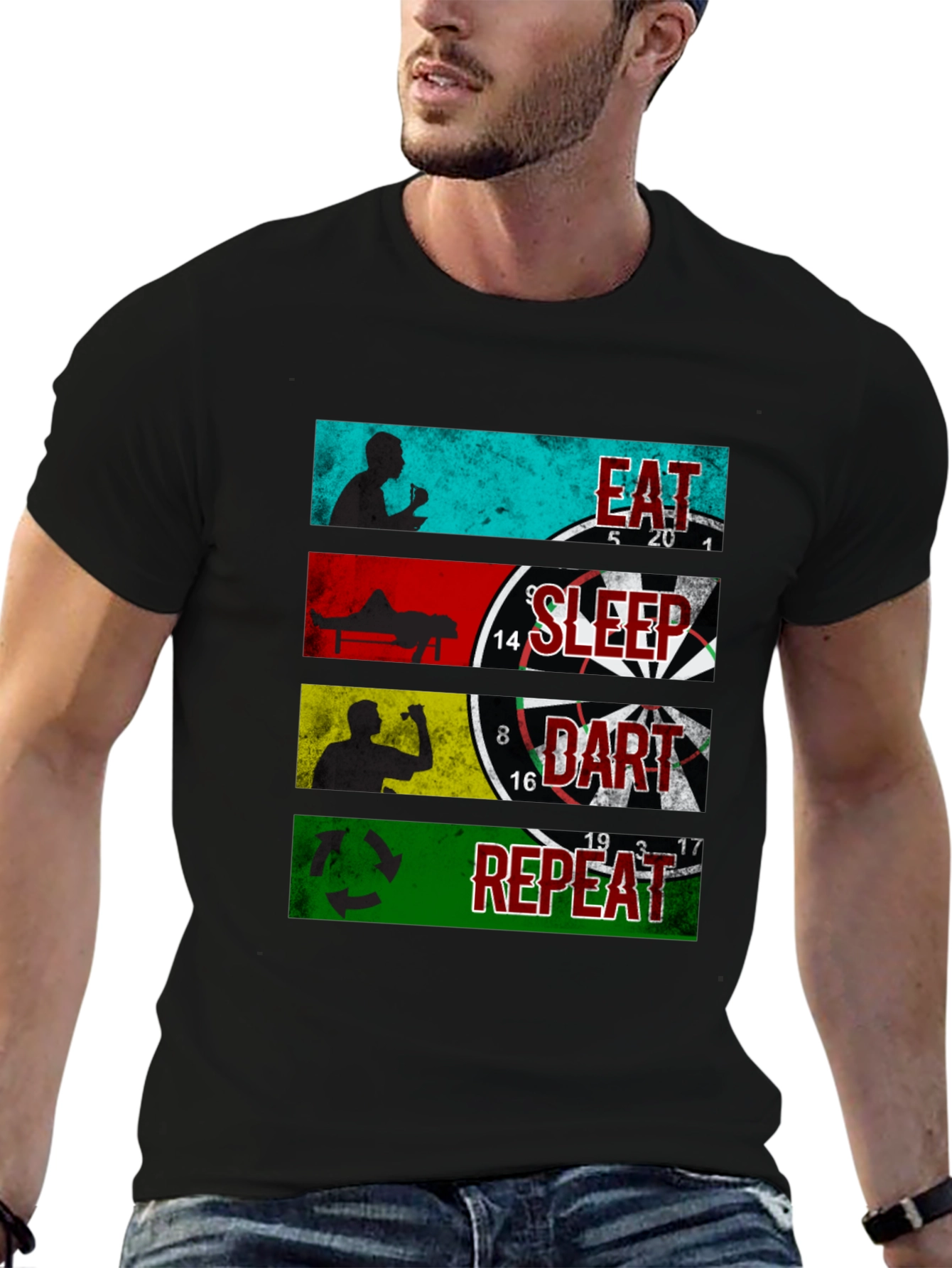 Eat Sleep Dart Repeat Graphic Tee - Black