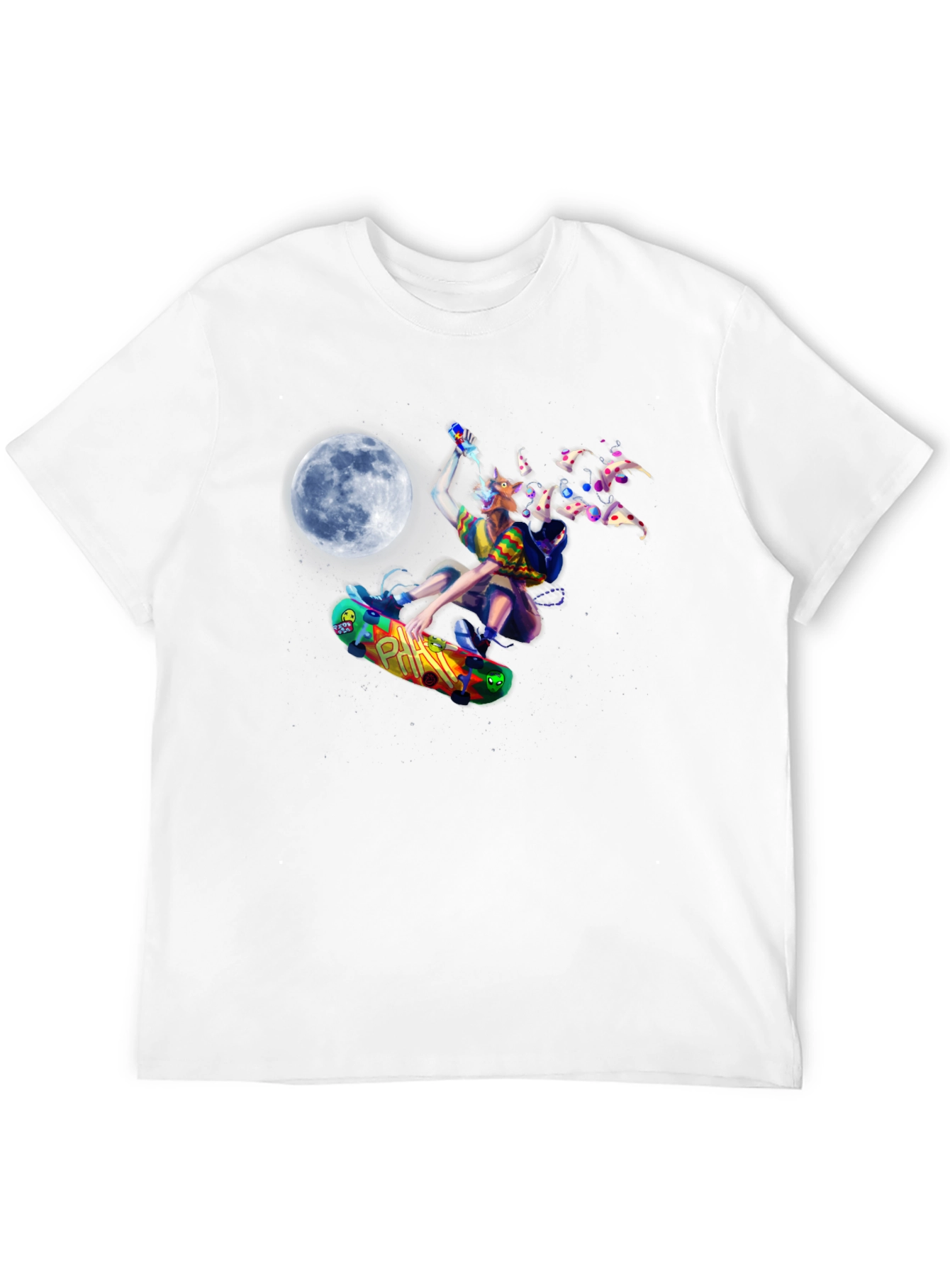 Skateboarding Pizza Wolf Black T-Shirt