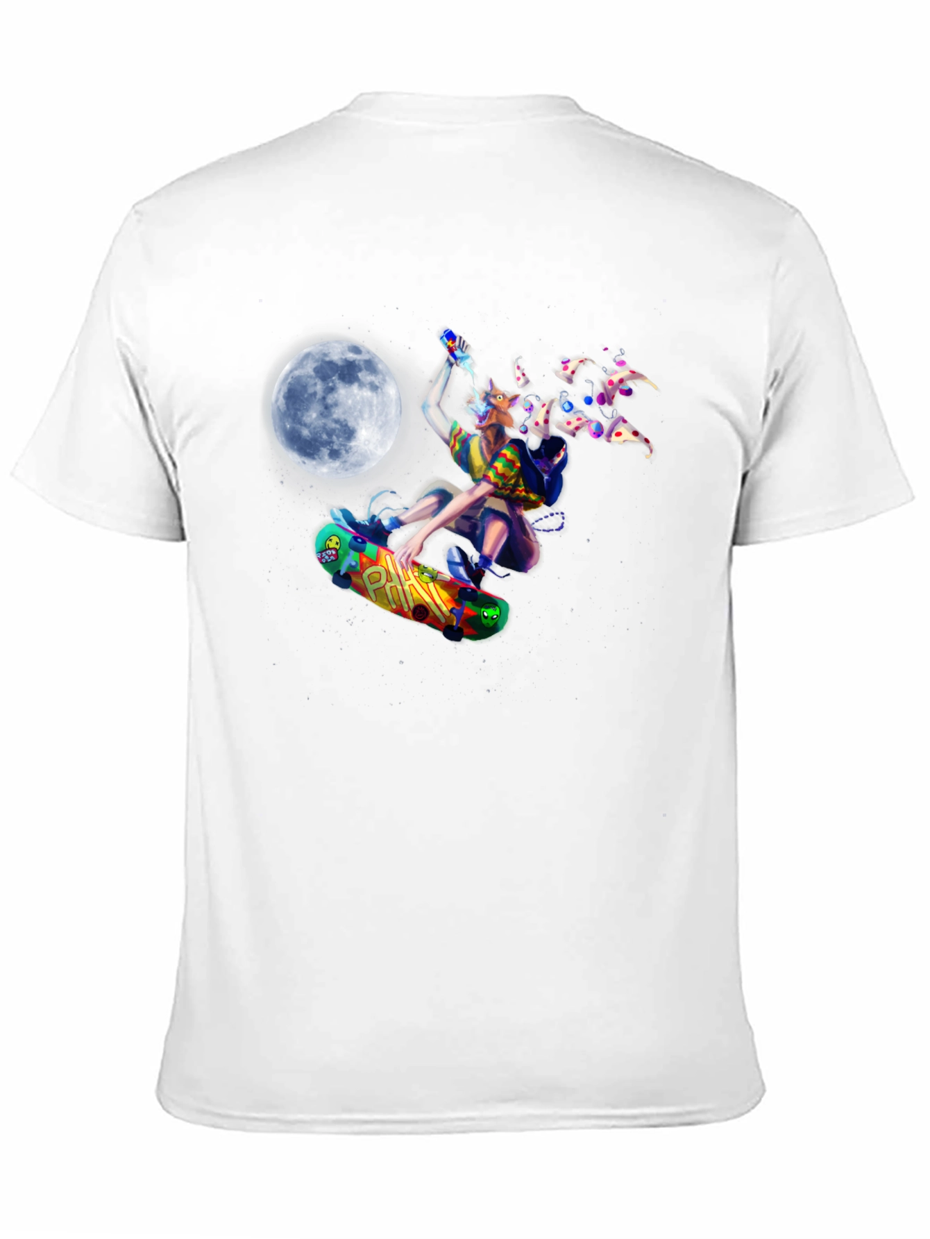 Skateboarding Pizza Wolf Black T-Shirt
