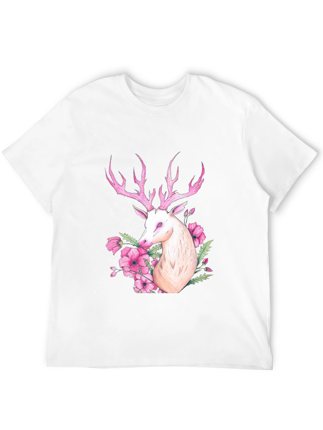 Deer Floral Graphic Tee - Black Cotton Blend