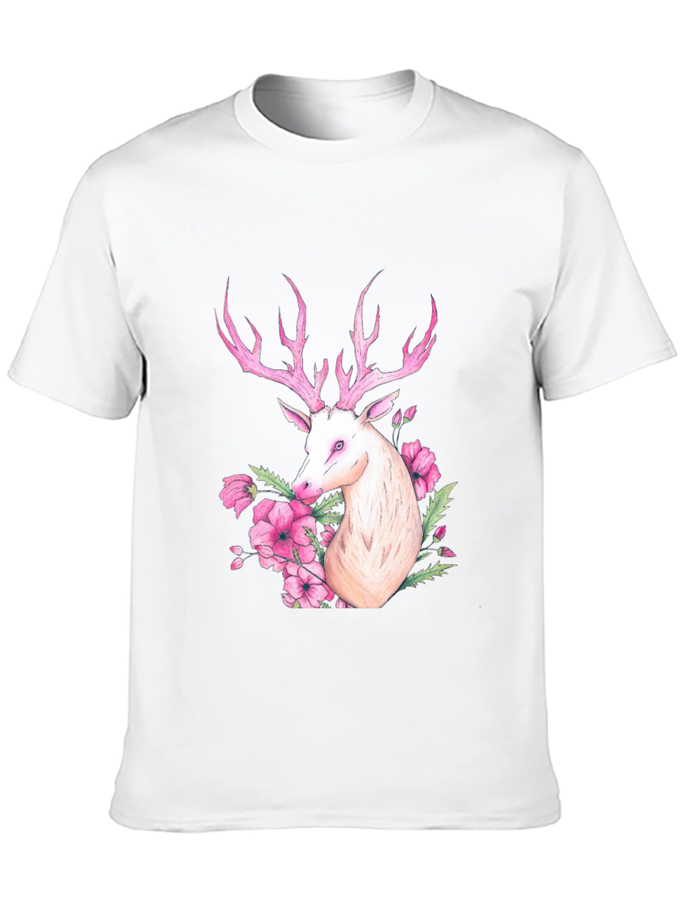 Deer Floral Graphic Tee - Black Cotton Blend