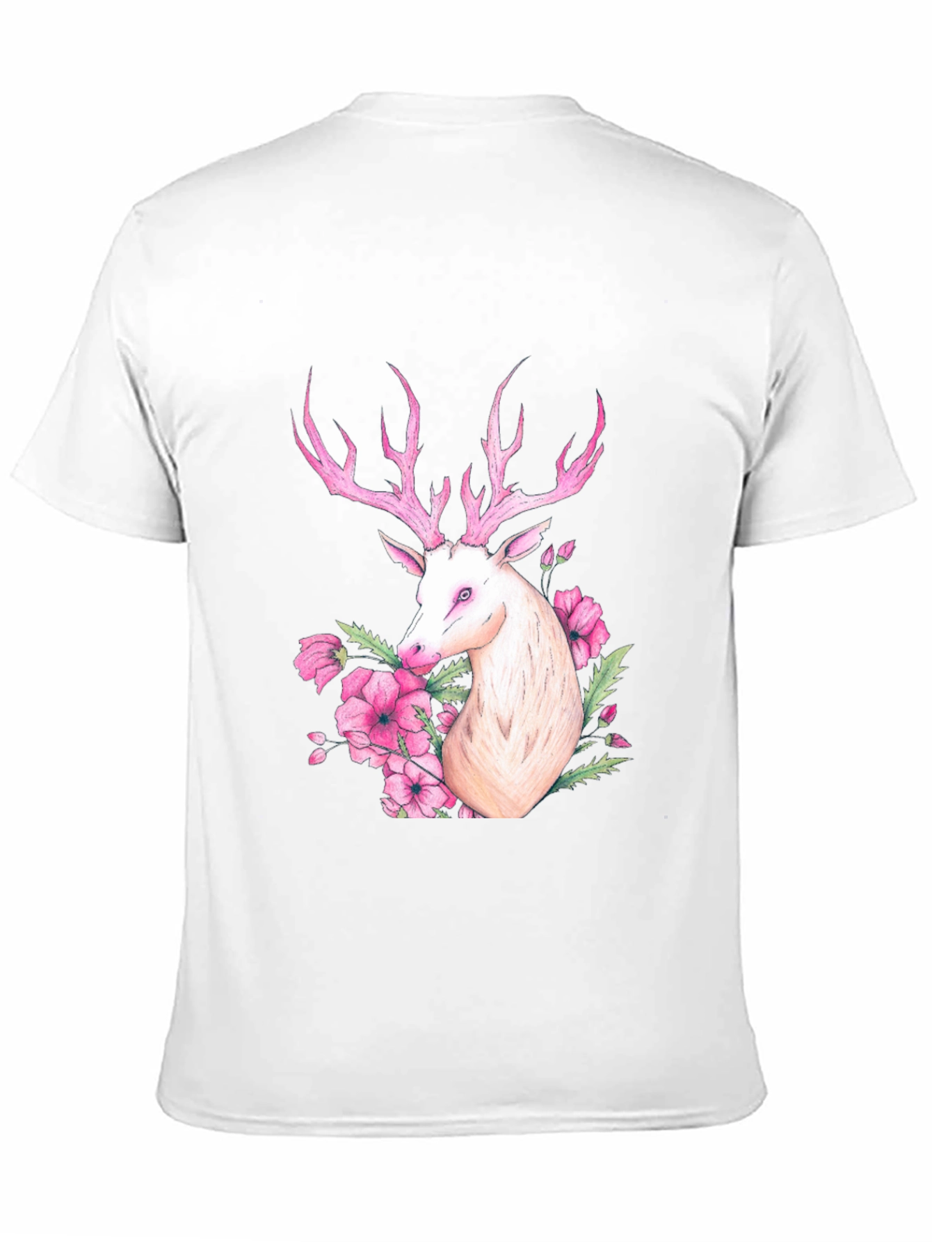 Deer Floral Graphic Tee - Black Cotton Blend