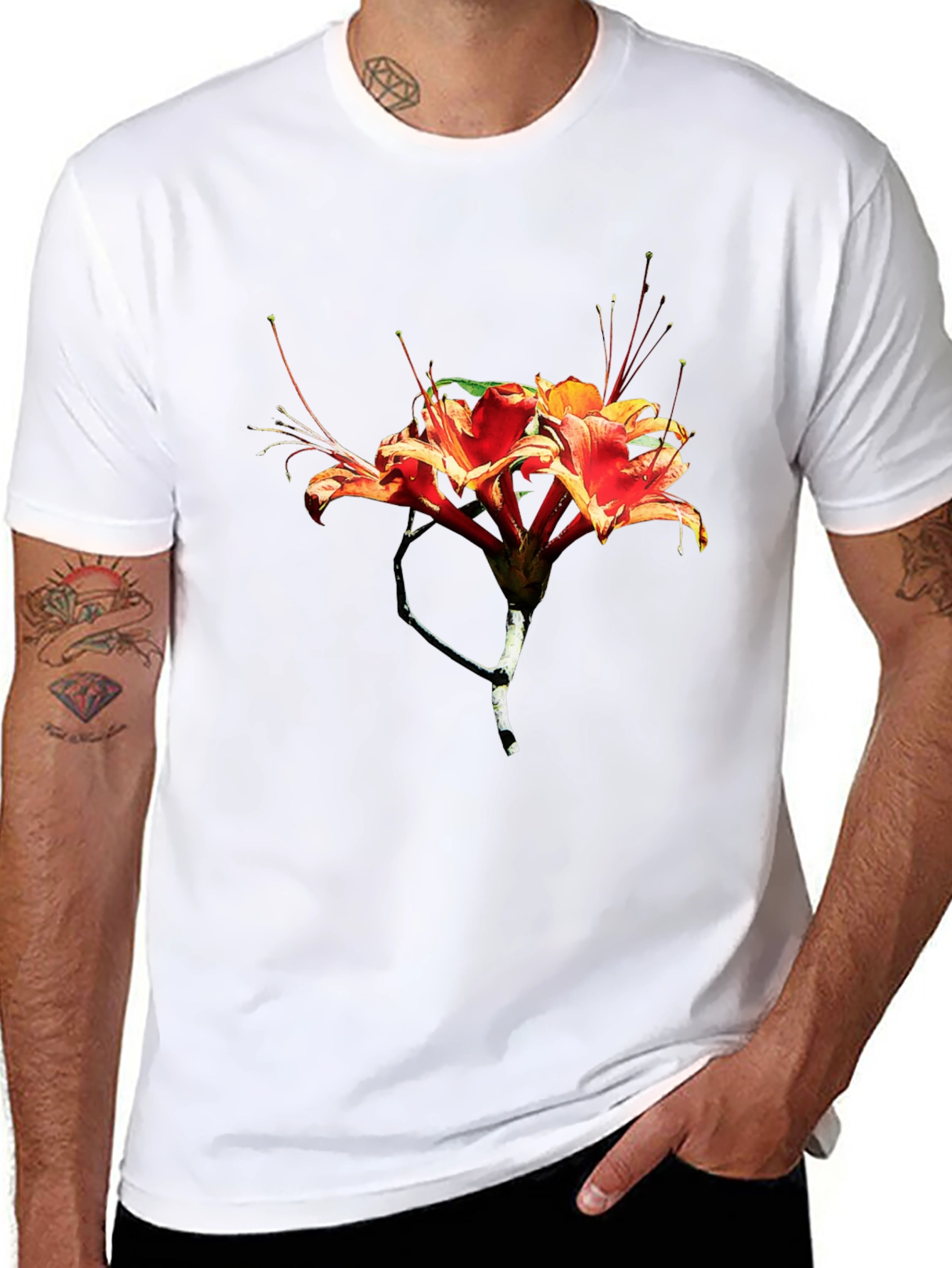 Floral Print Mens Black T-Shirt