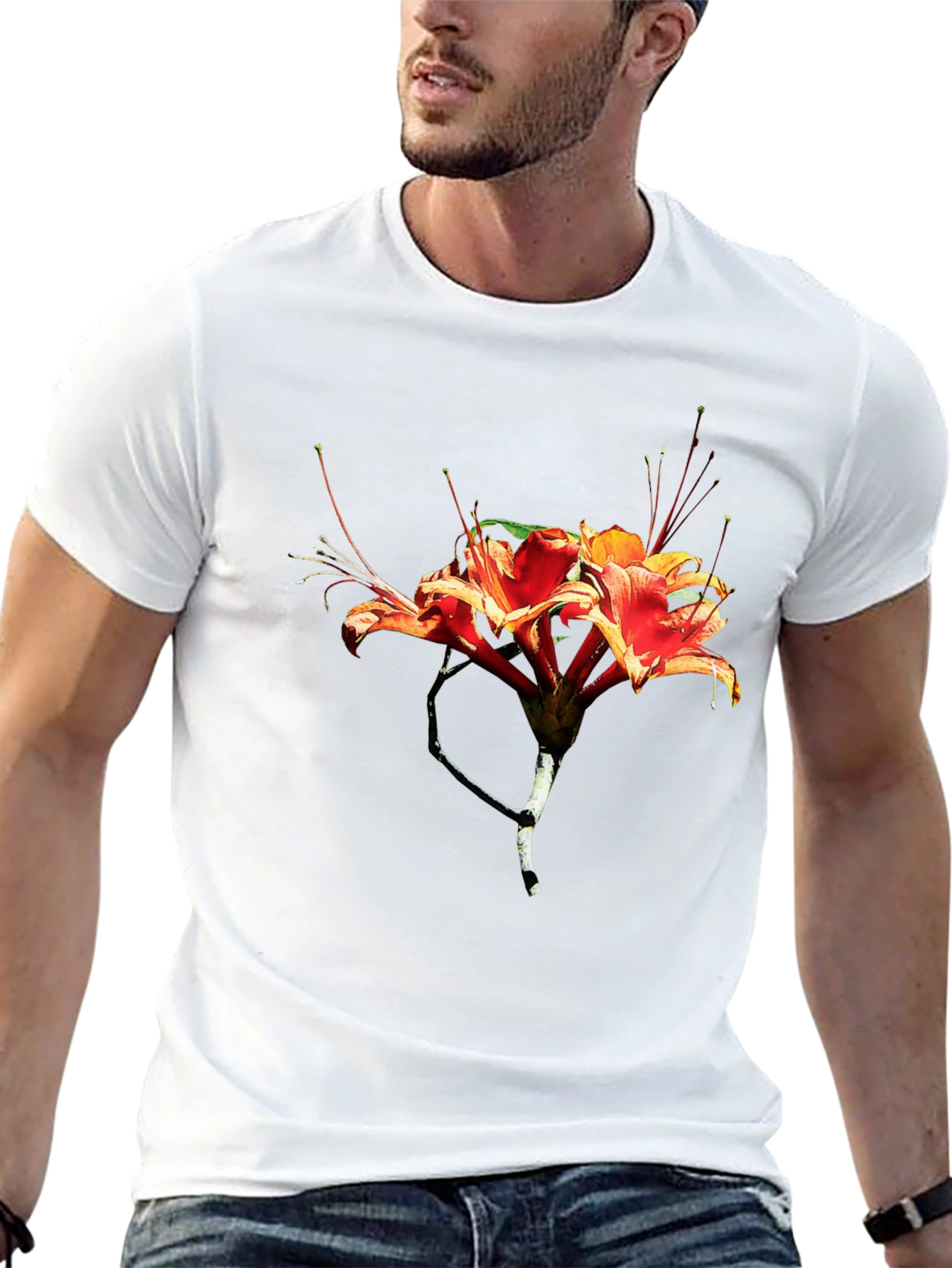 Floral Print Mens Black T-Shirt