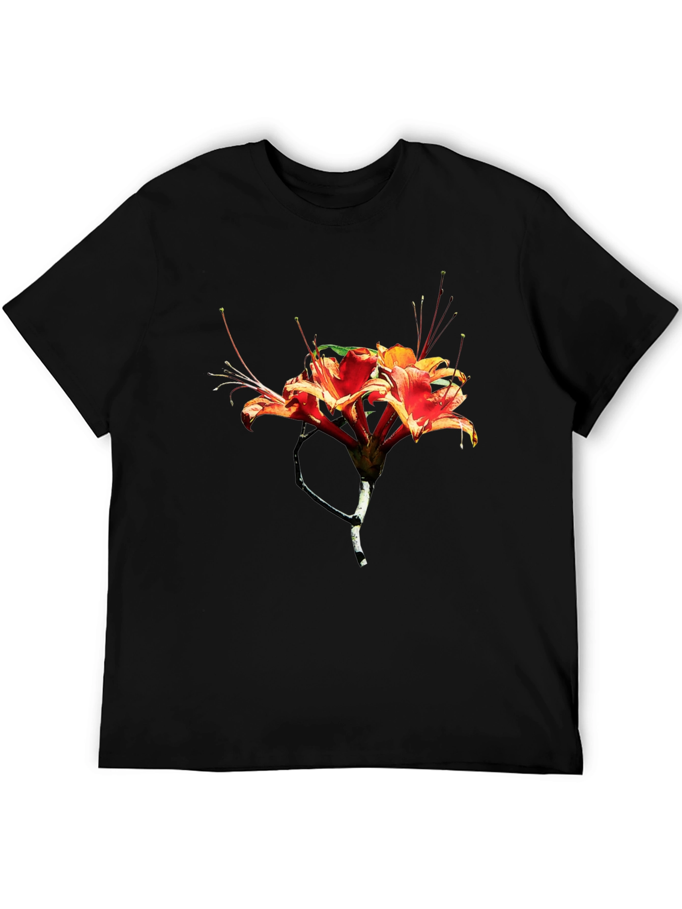 Floral Print Mens Black T-Shirt