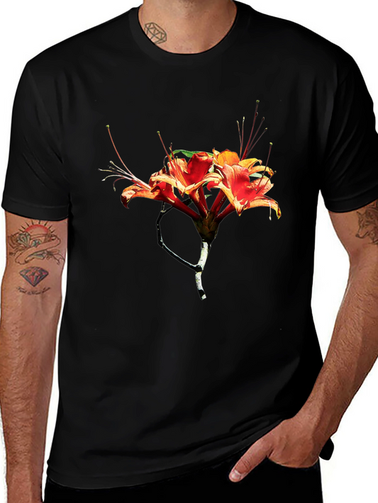 Floral Print Mens Black T-Shirt