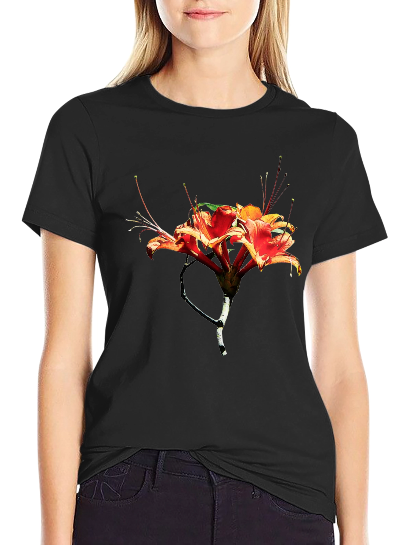Floral Print Mens Black T-Shirt