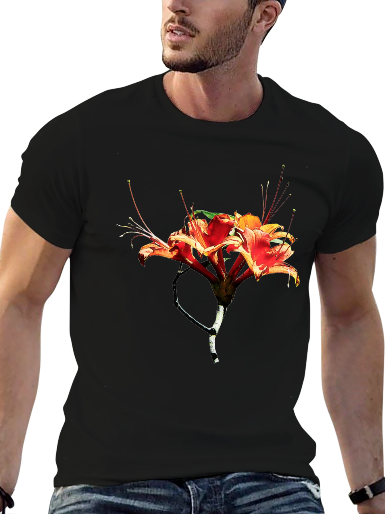 Floral Print Mens Black T-Shirt