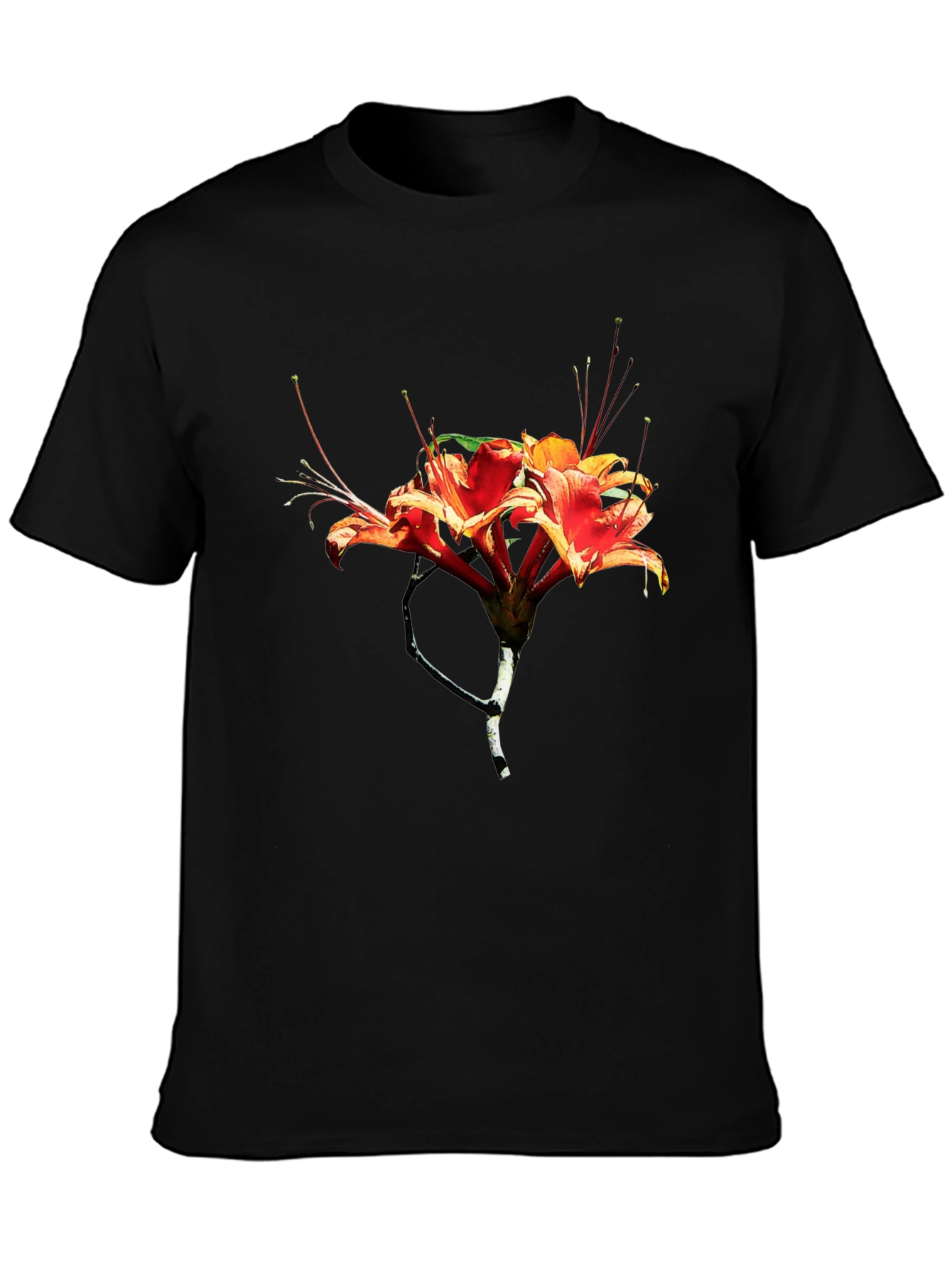 Floral Print Mens Black T-Shirt