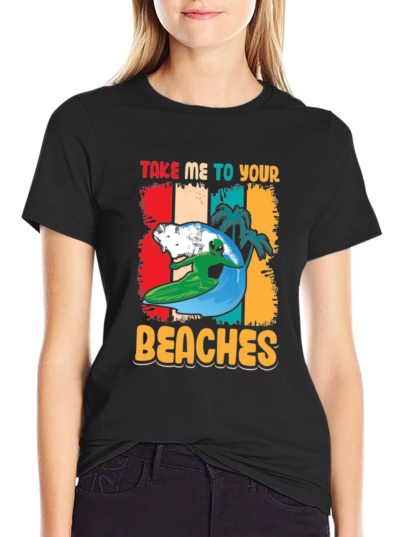 Alien Surfing T-Shirt - Take Me To Your Beaches!