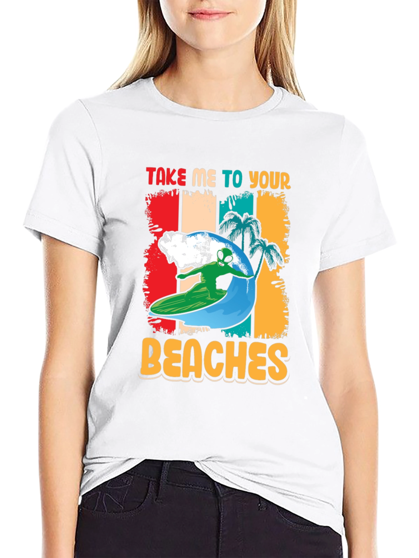 Alien Surfing T-Shirt - Take Me To Your Beaches!