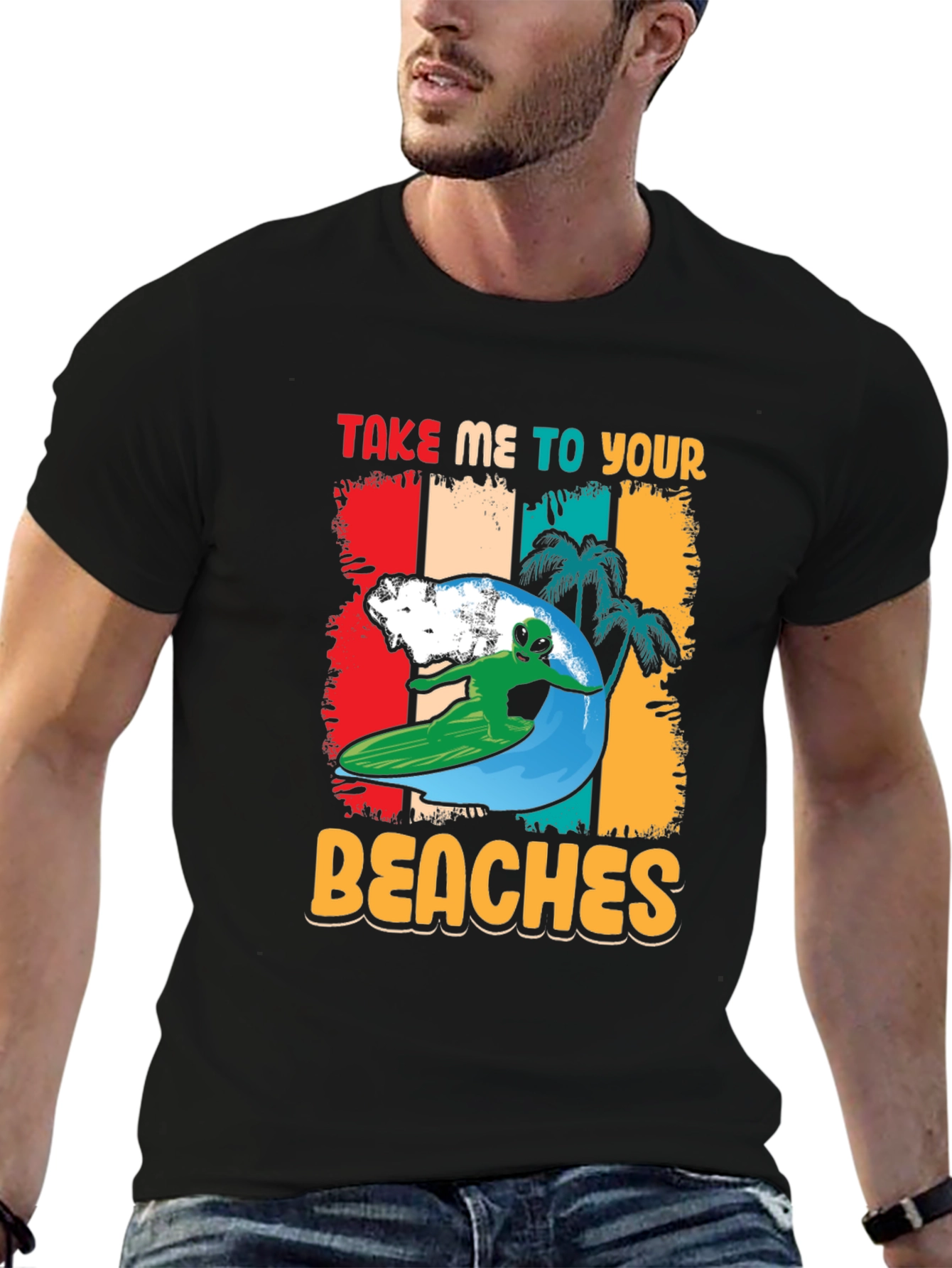 Alien Surfing T-Shirt - Take Me To Your Beaches!