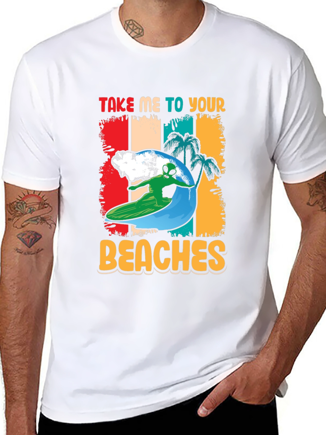 Alien Surfing T-Shirt - Take Me To Your Beaches!