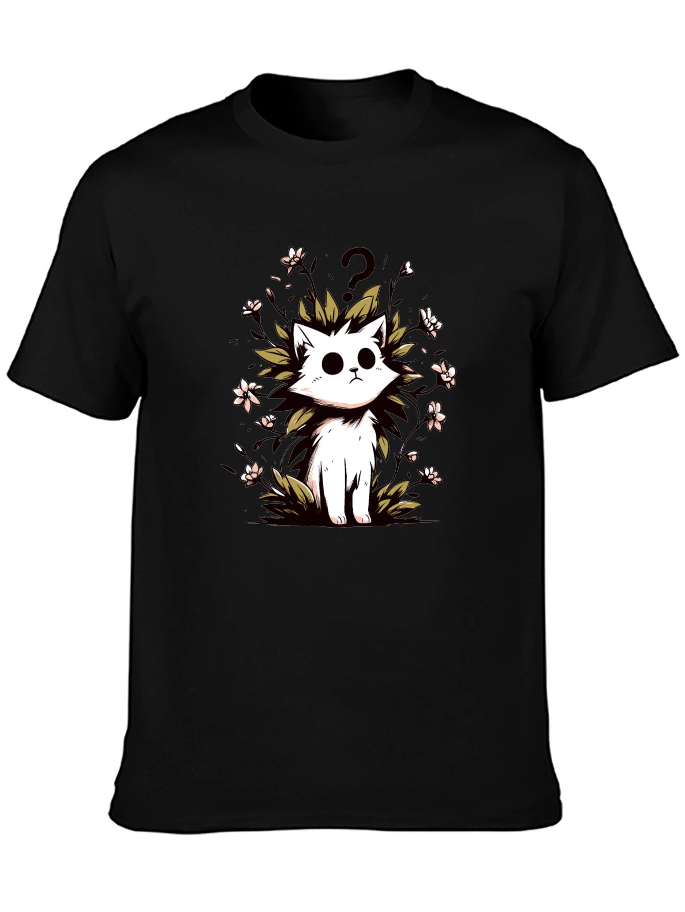 Curious Cat Graphic Tee - Black Cotton T-Shirt
