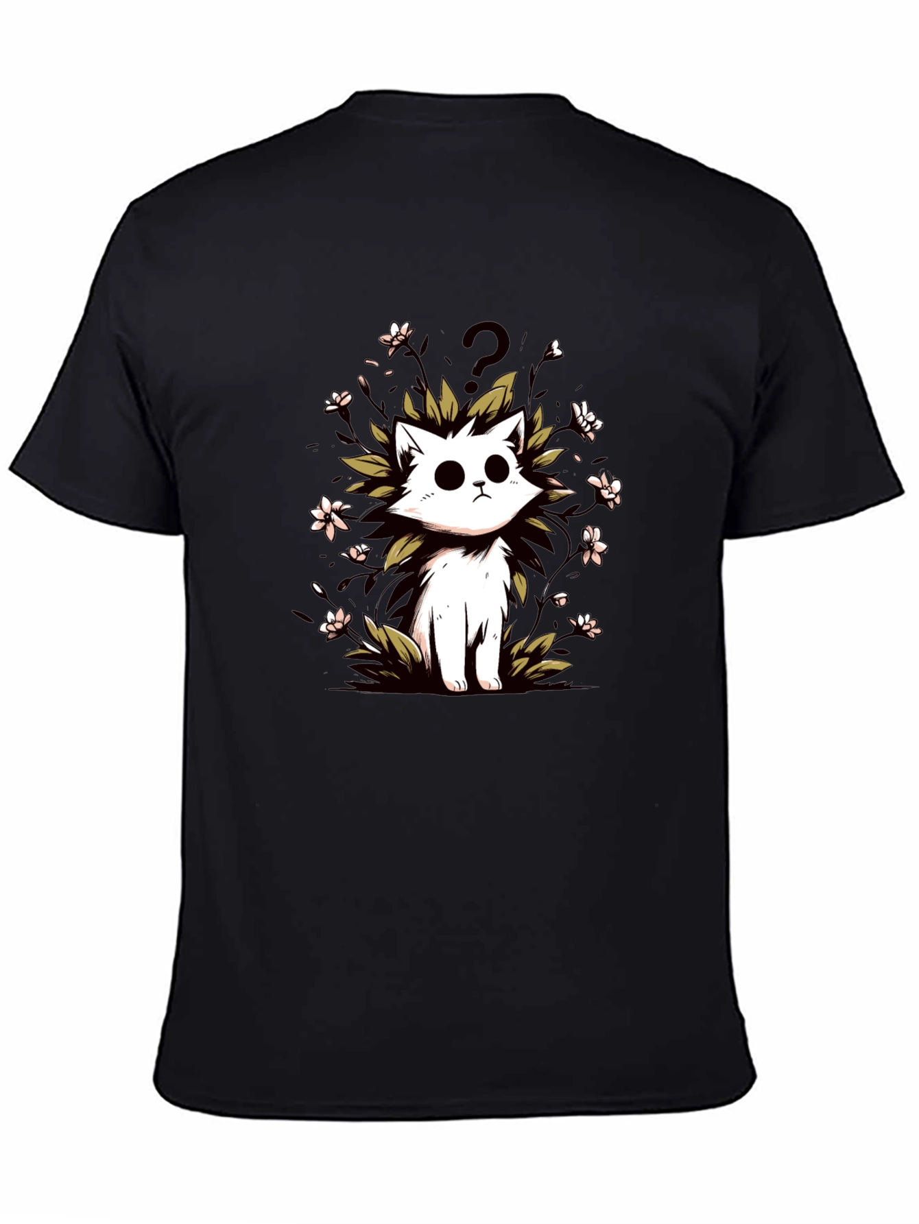 Curious Cat Graphic Tee - Black Cotton T-Shirt