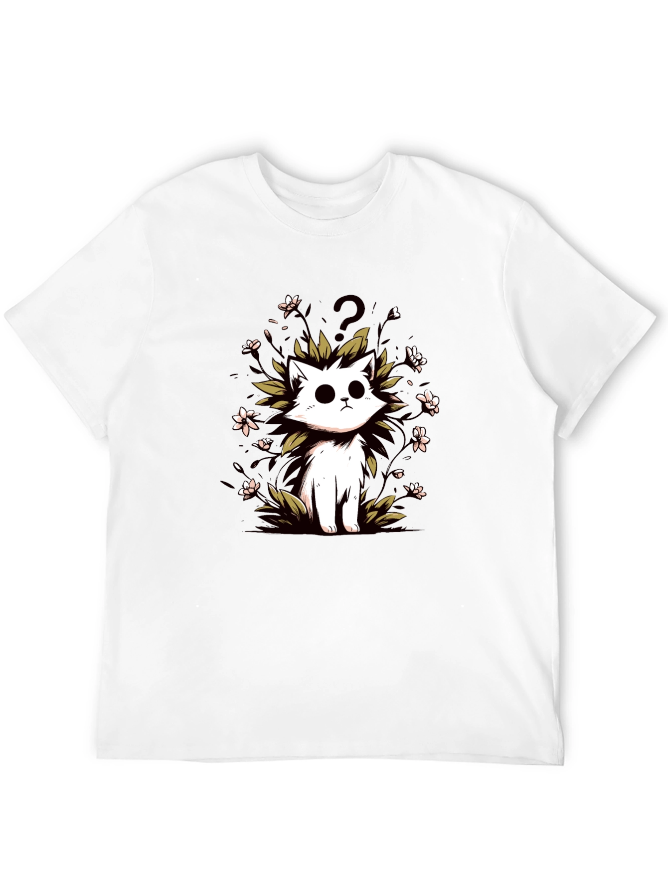 Curious Cat Graphic Tee - Black Cotton T-Shirt