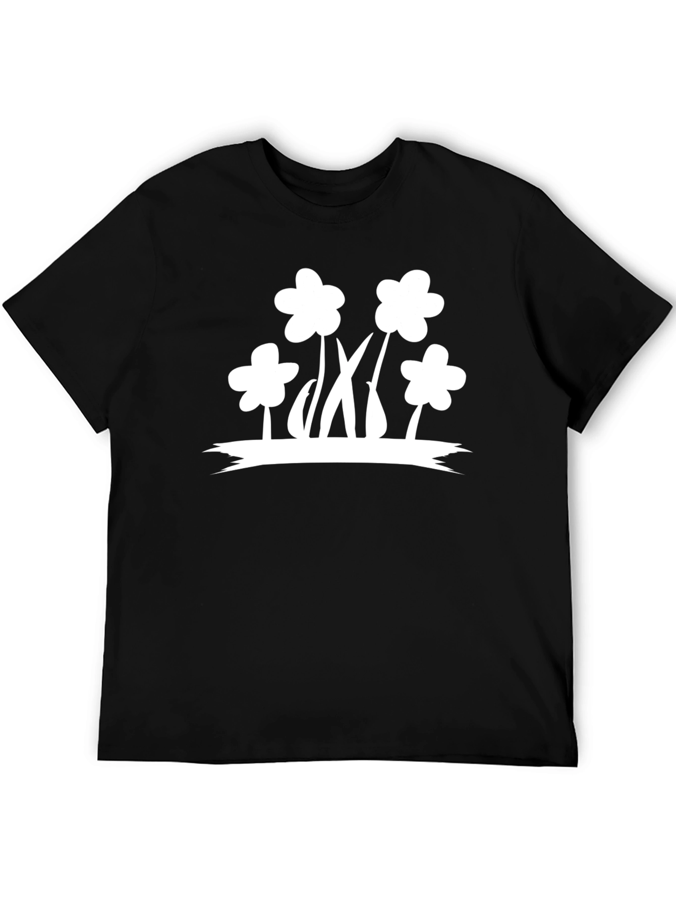 Black T-Shirt with White Flower Graphic
