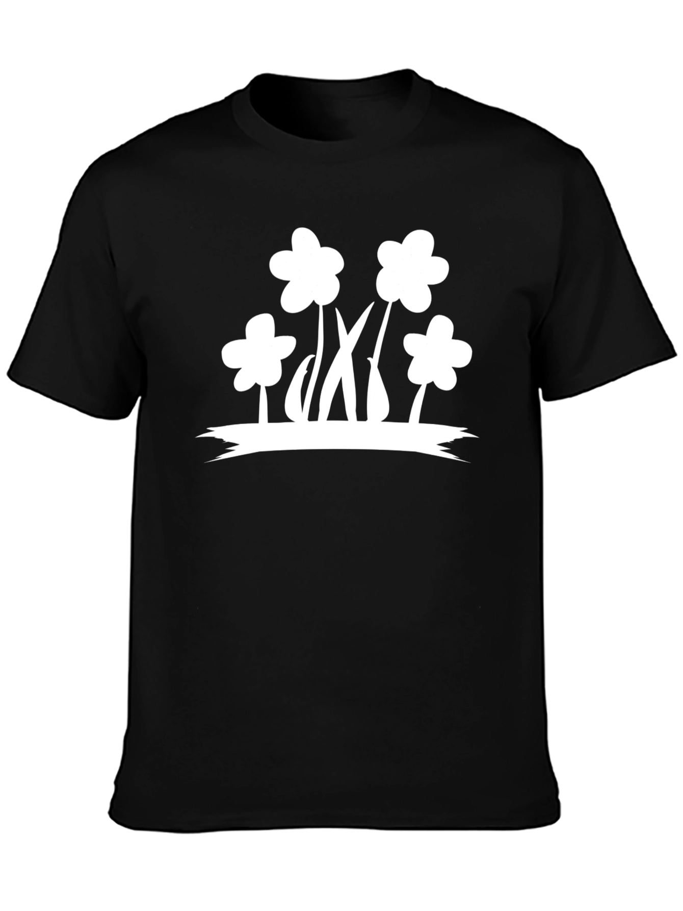 Black T-Shirt with White Flower Graphic
