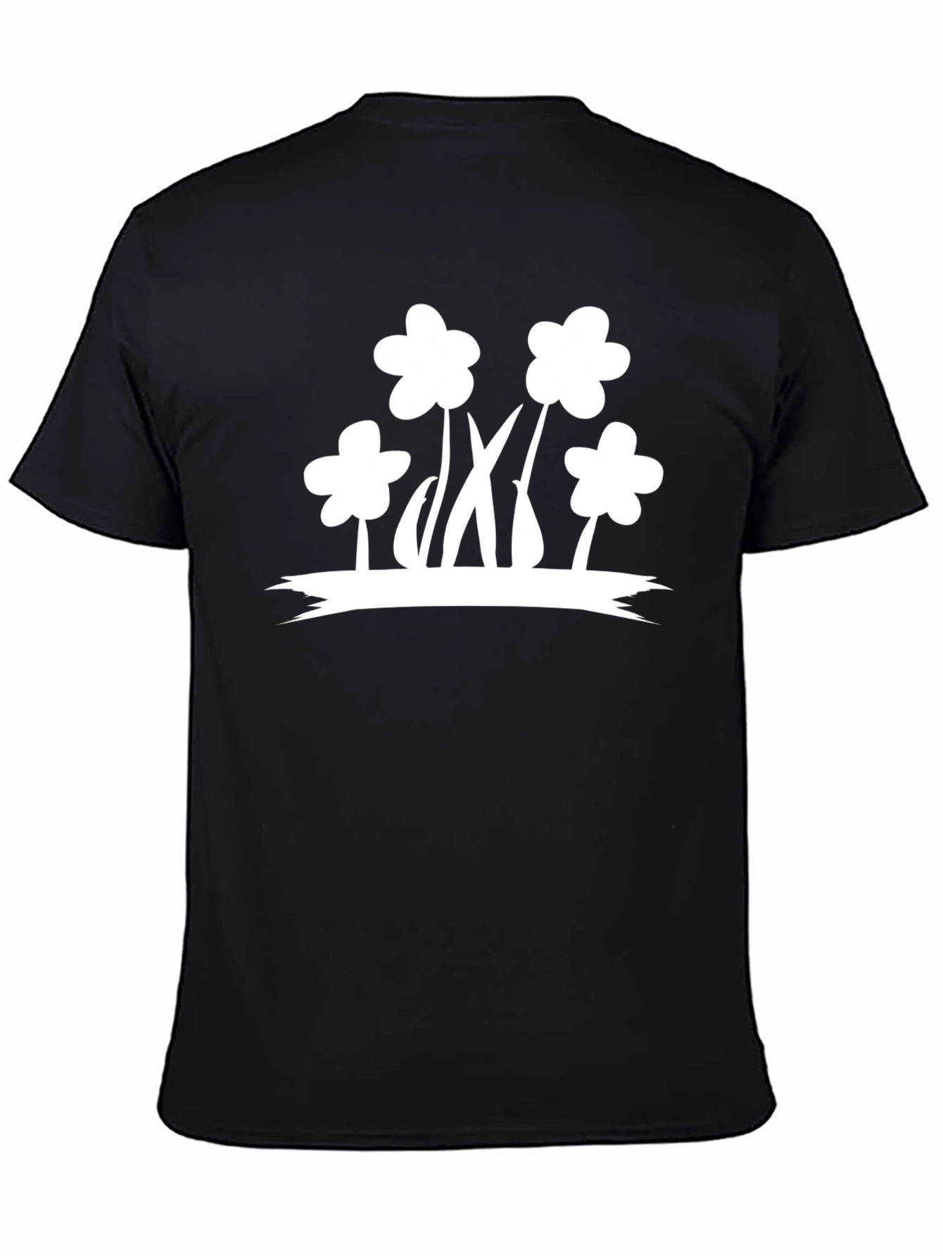Black T-Shirt with White Flower Graphic