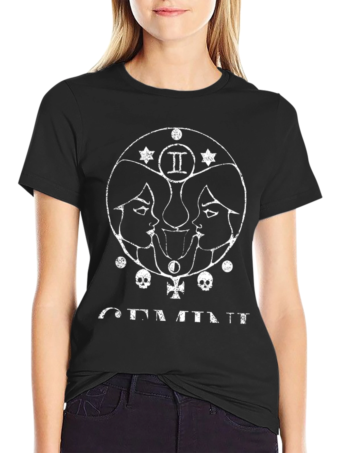 Gemini Zodiac Graphic Tee - Black T-Shirt