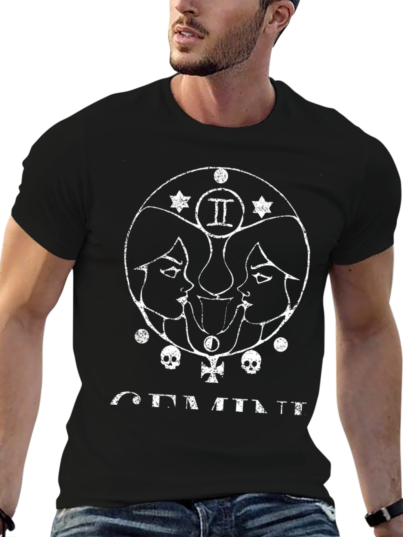 Gemini Zodiac Graphic Tee - Black T-Shirt