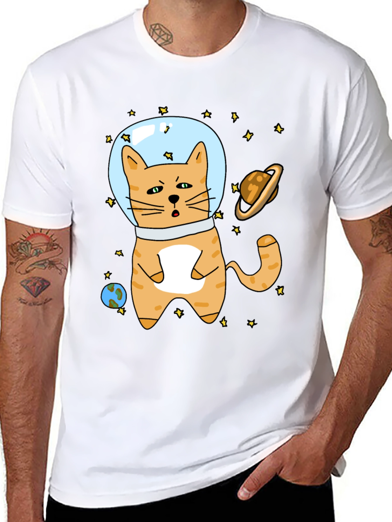 Space Cat T-Shirt - Astronaut Kitty in Outer Space