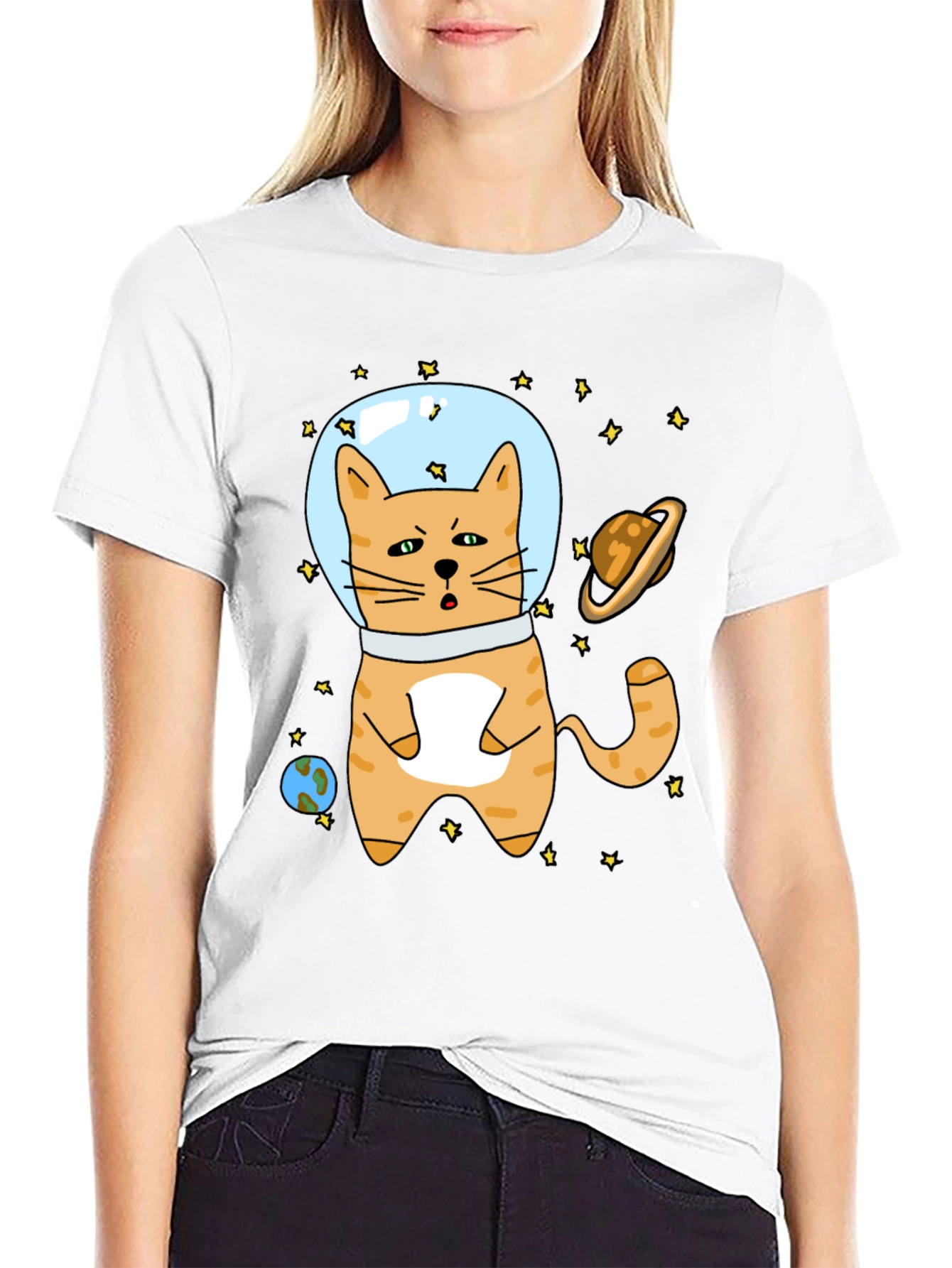 Space Cat T-Shirt - Astronaut Kitty in Outer Space