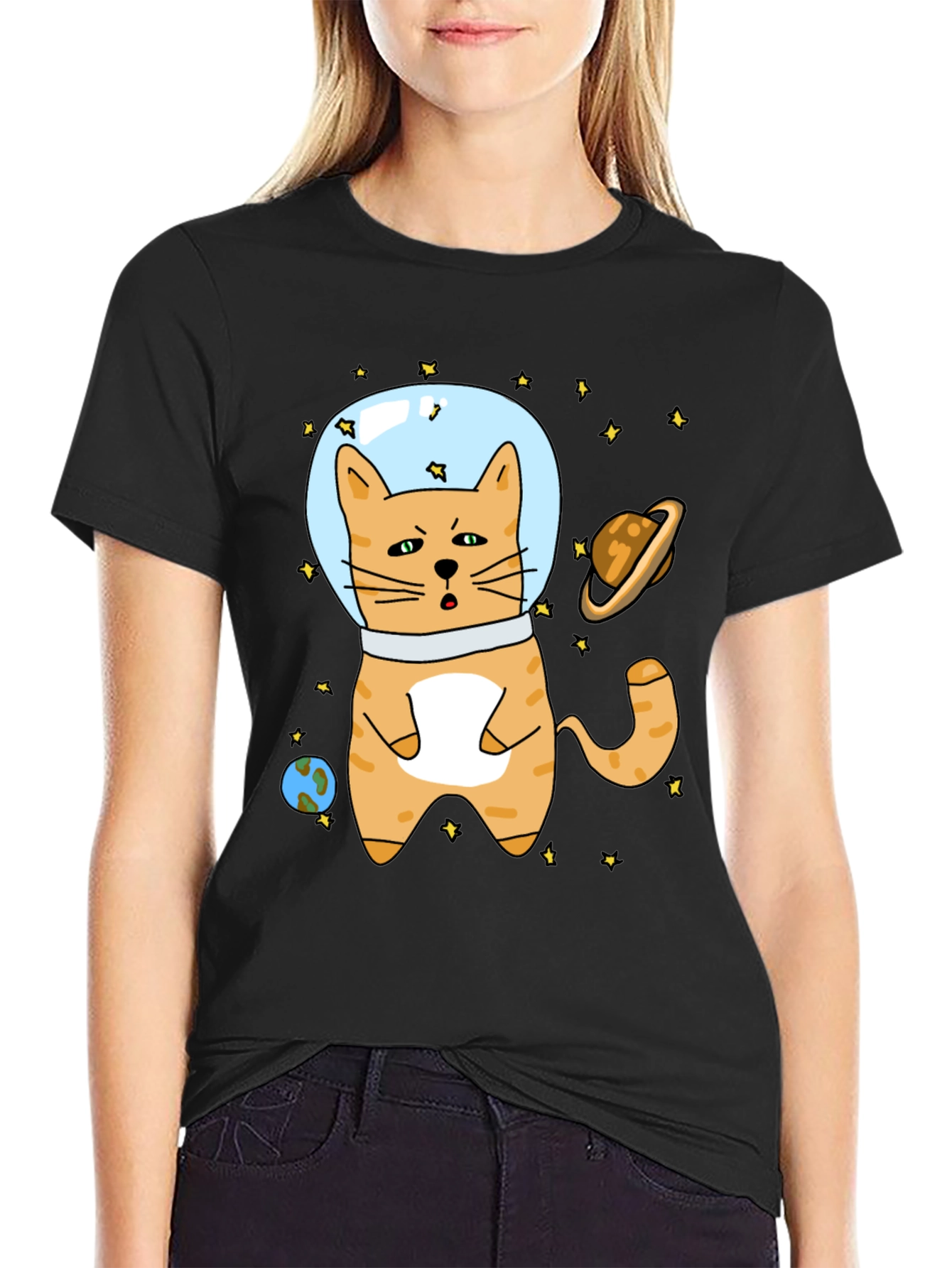 Space Cat T-Shirt - Astronaut Kitty in Outer Space