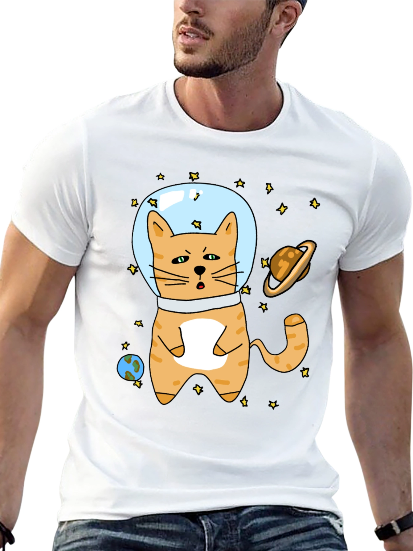 Space Cat T-Shirt - Astronaut Kitty in Outer Space