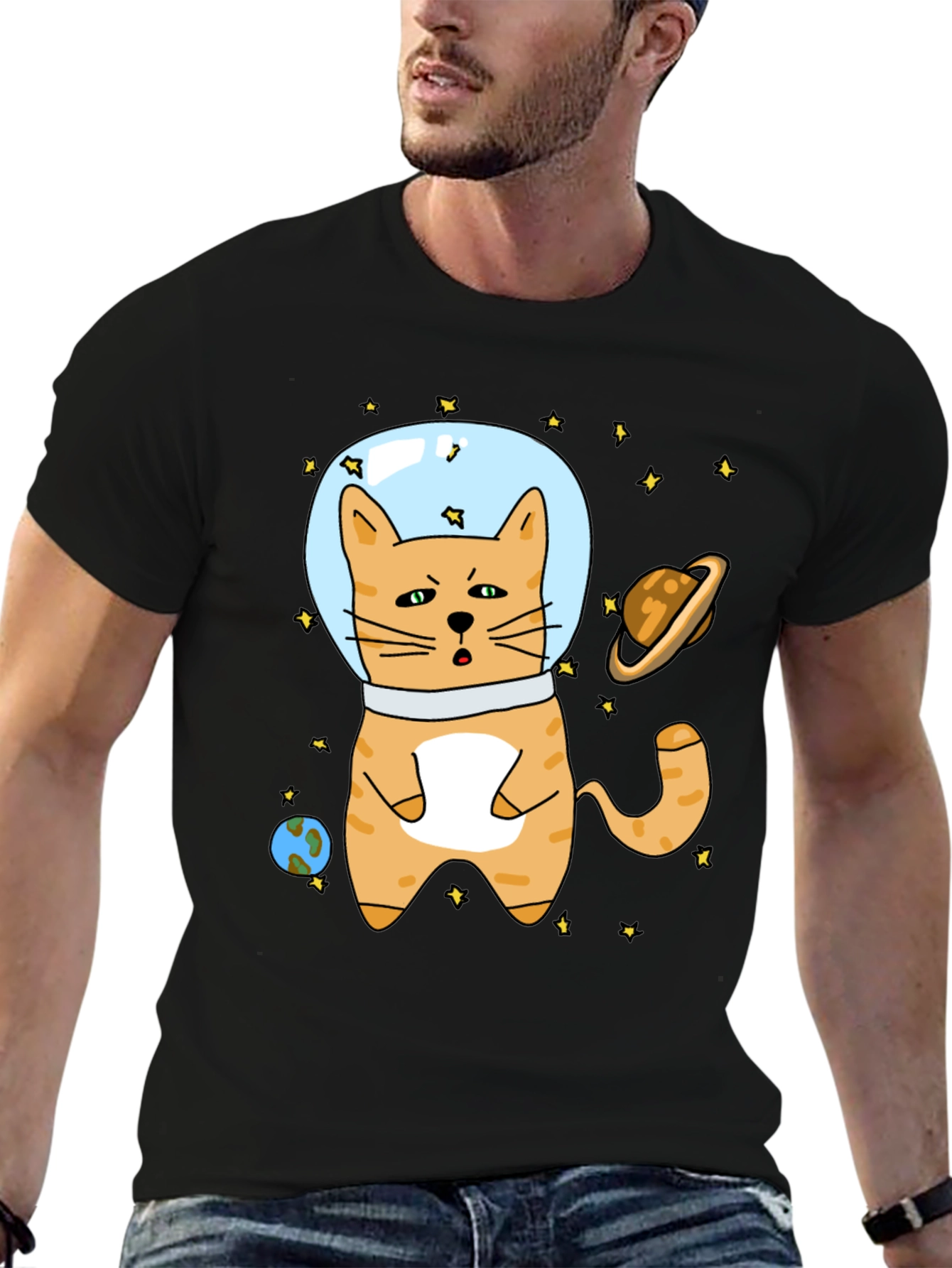 Space Cat T-Shirt - Astronaut Kitty in Outer Space