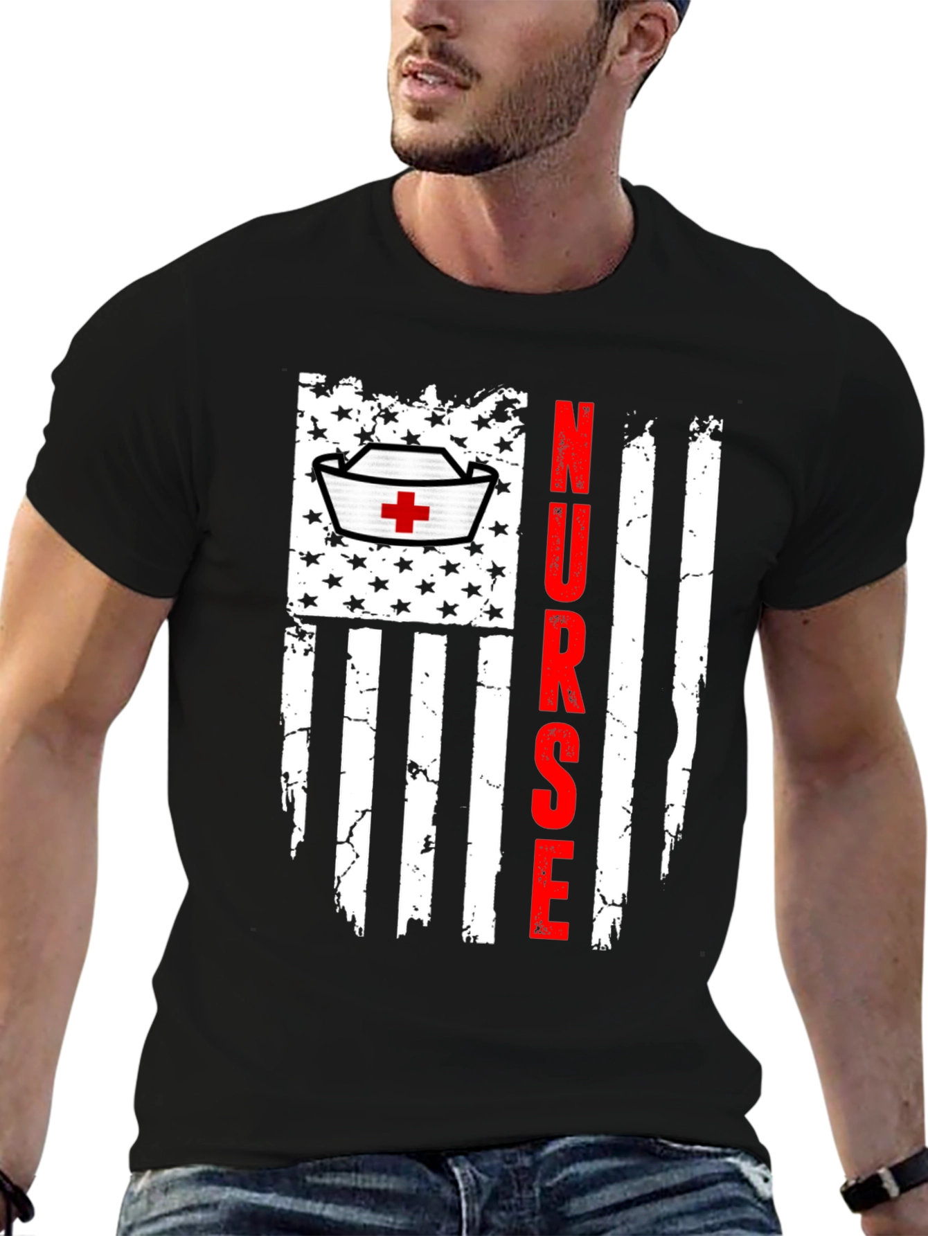 Nurse American Flag Graphic T-Shirt