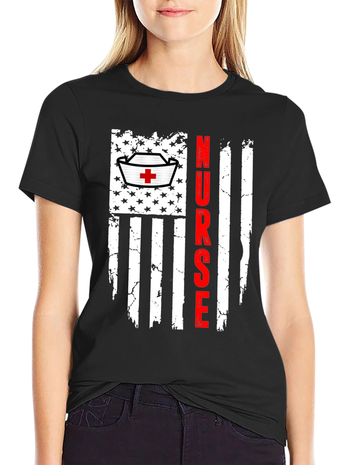 Nurse American Flag Graphic T-Shirt