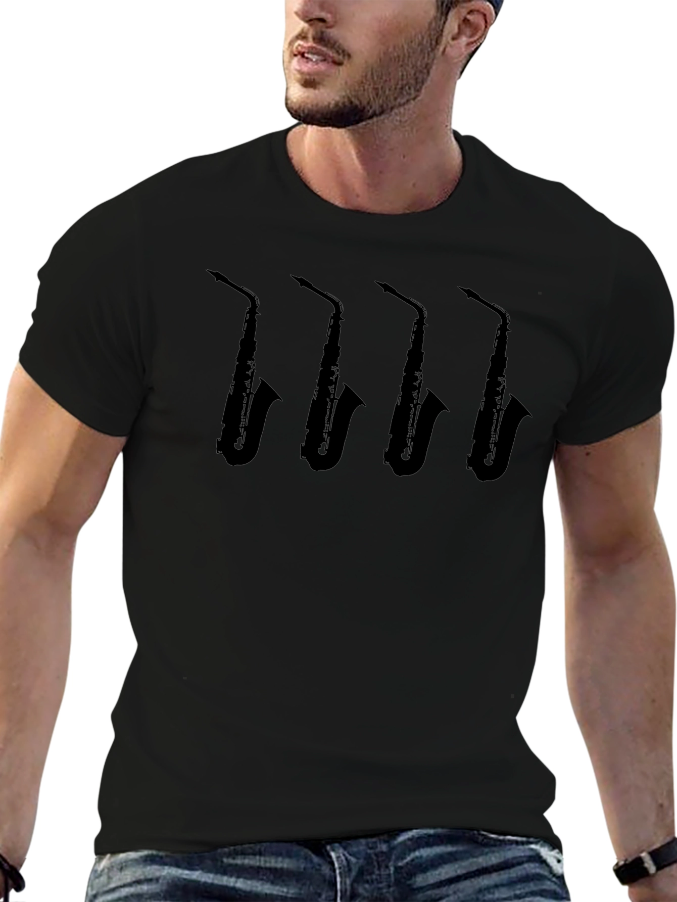 Saxophone Silhouette Graphic Tee - Black