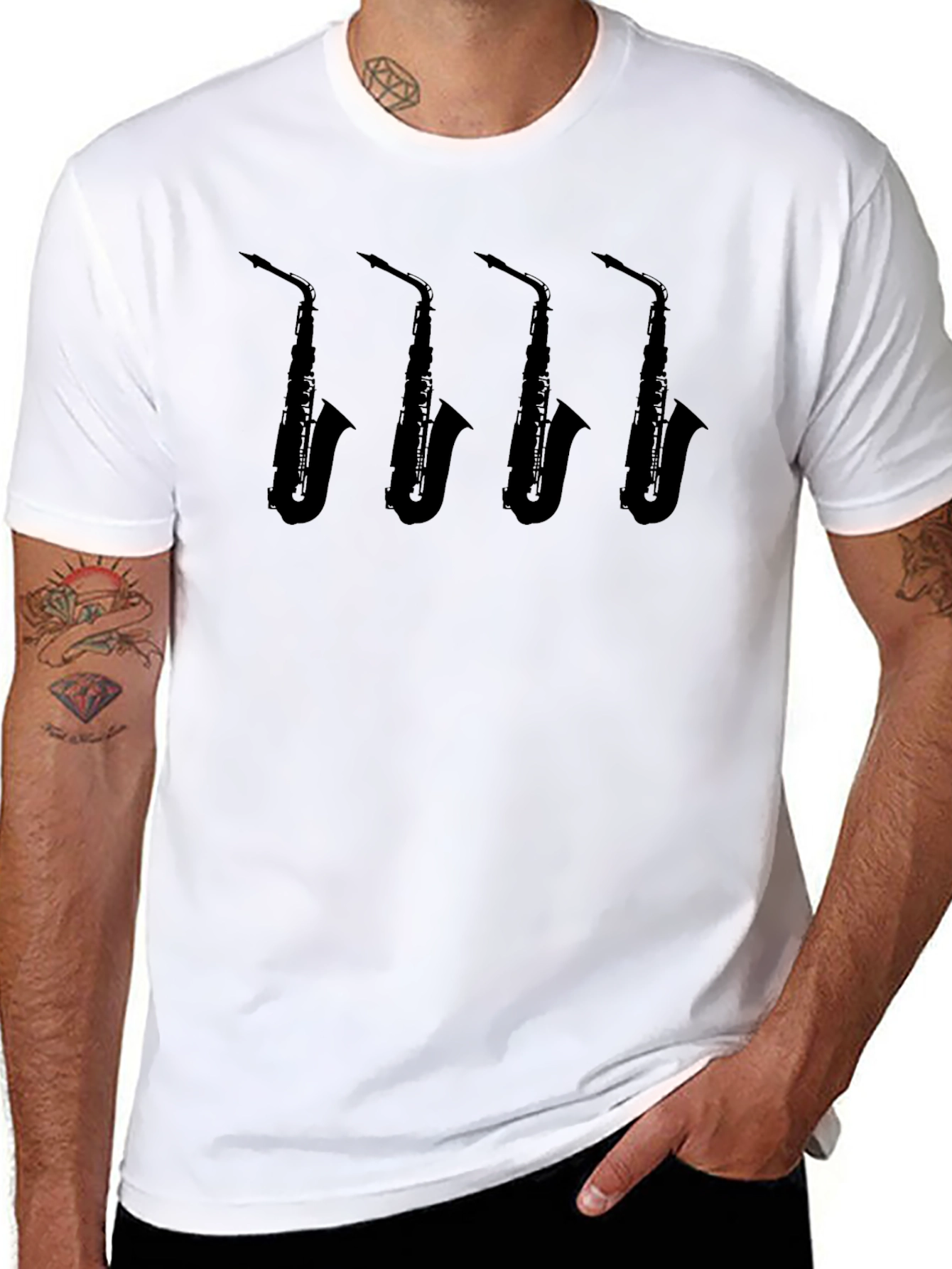 Saxophone Silhouette Graphic Tee - Black