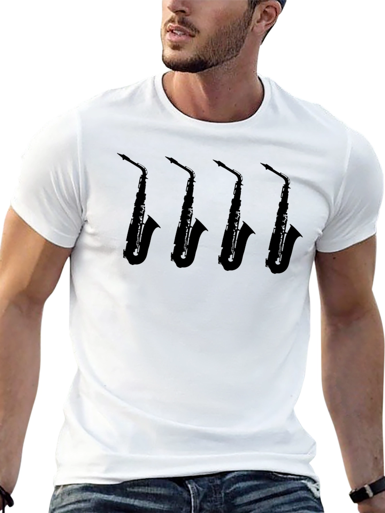 Saxophone Silhouette Graphic Tee - Black