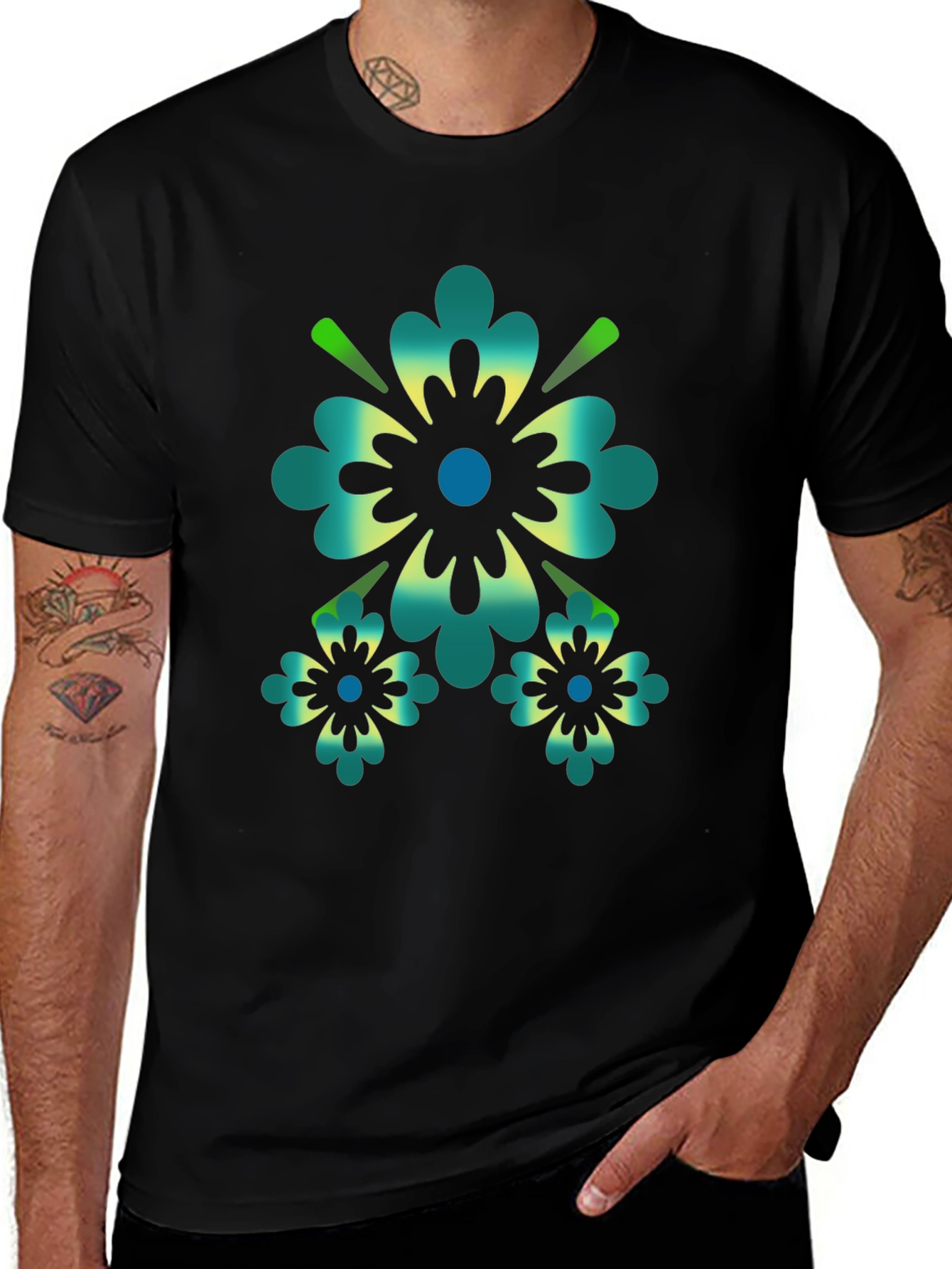 Floral Graphic Print Black T-Shirt