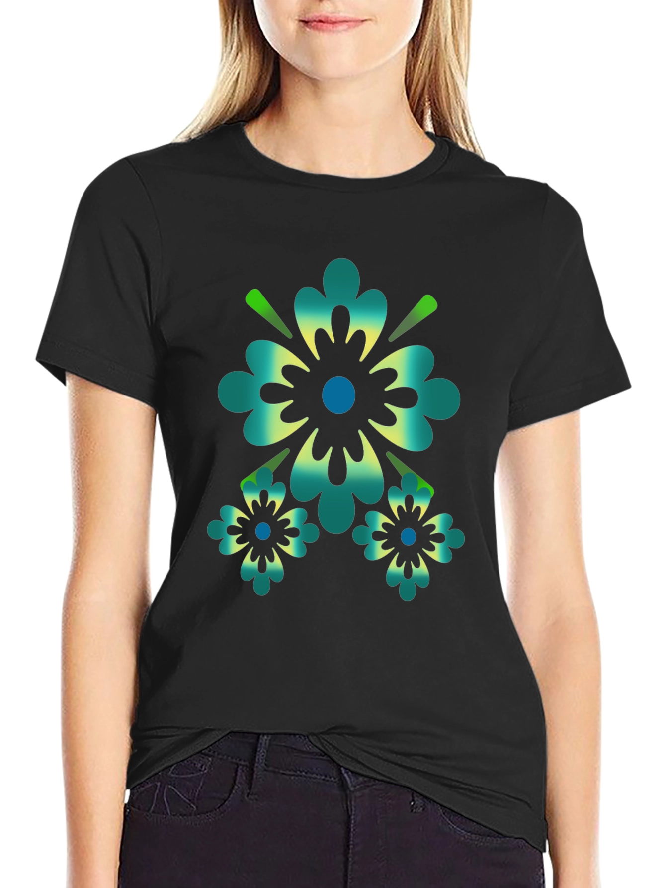 Floral Graphic Print Black T-Shirt