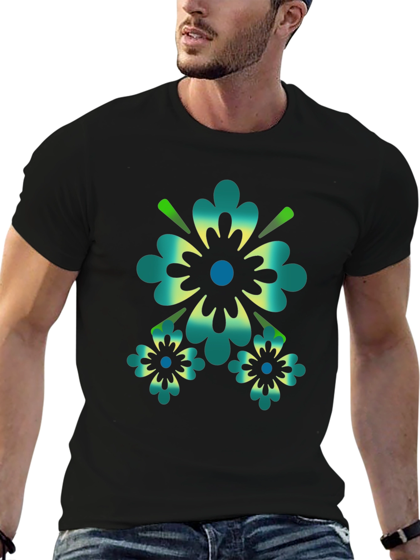 Floral Graphic Print Black T-Shirt