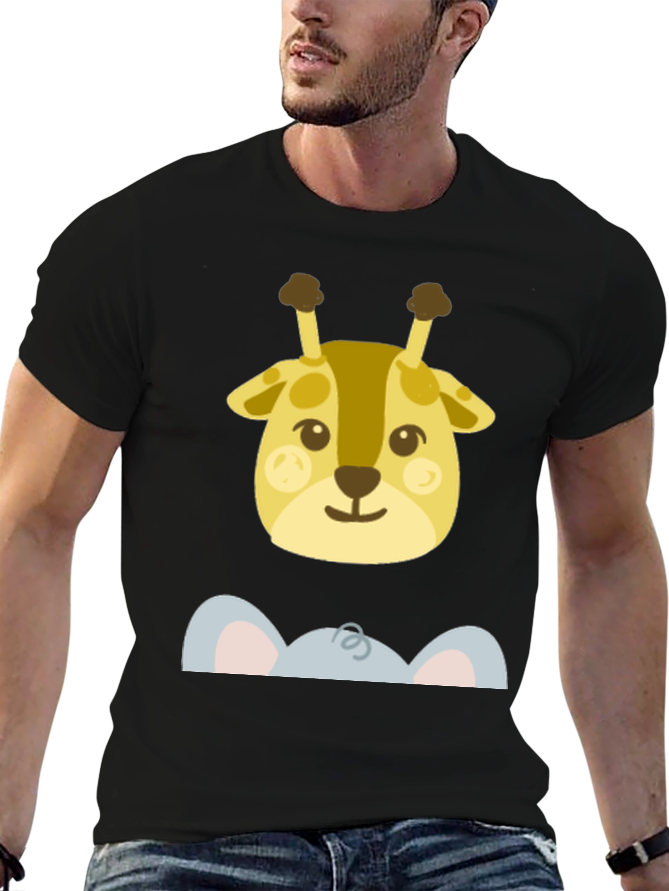 Cute Giraffe & Elephant Peek-A-Boo Graphic T-Shirt