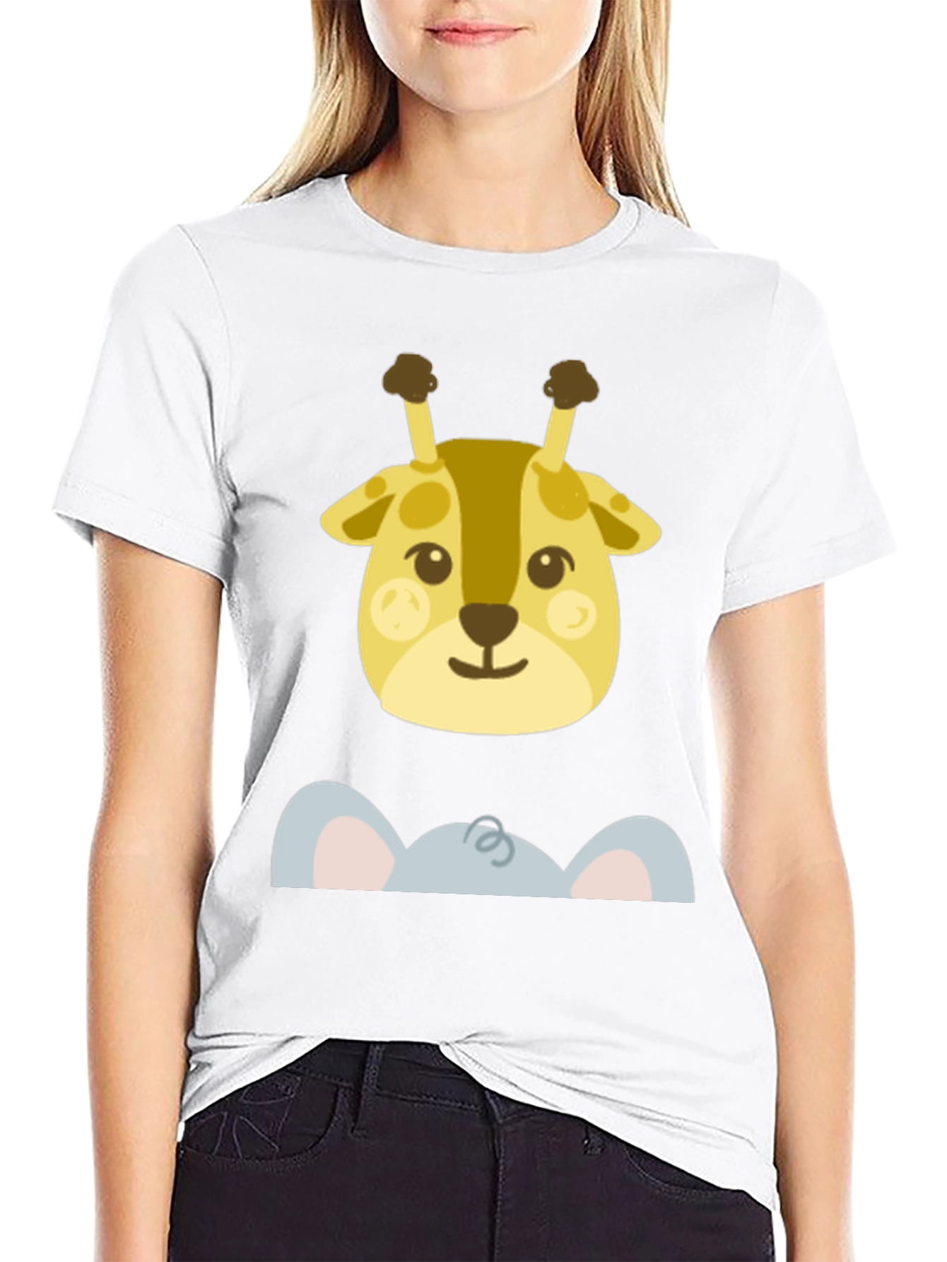 Cute Giraffe & Elephant Peek-A-Boo Graphic T-Shirt