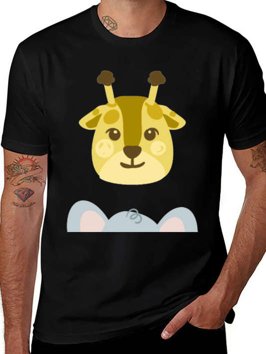 Cute Giraffe & Elephant Peek-A-Boo Graphic T-Shirt