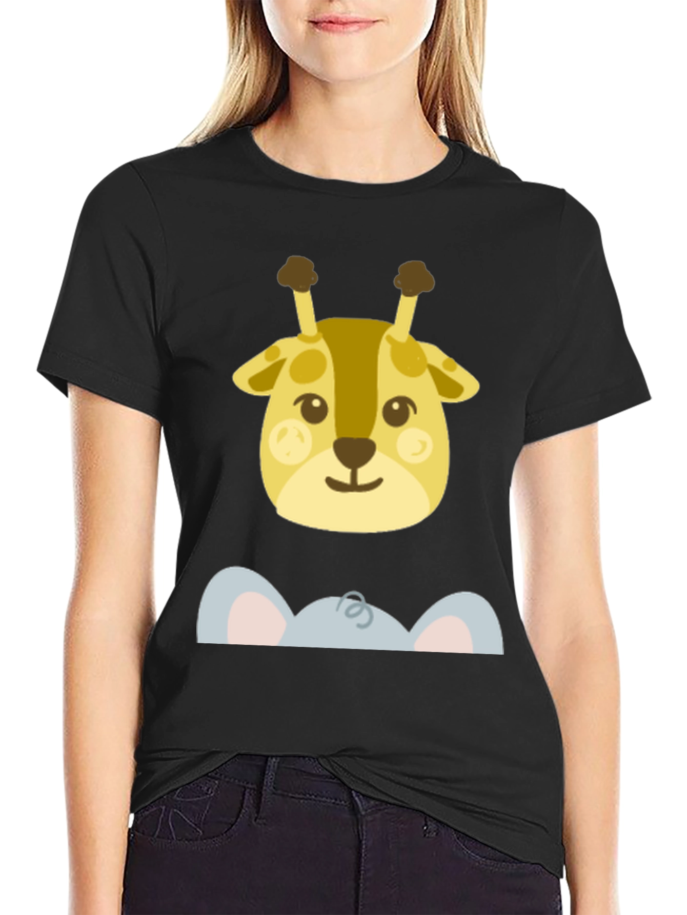 Cute Giraffe & Elephant Peek-A-Boo Graphic T-Shirt