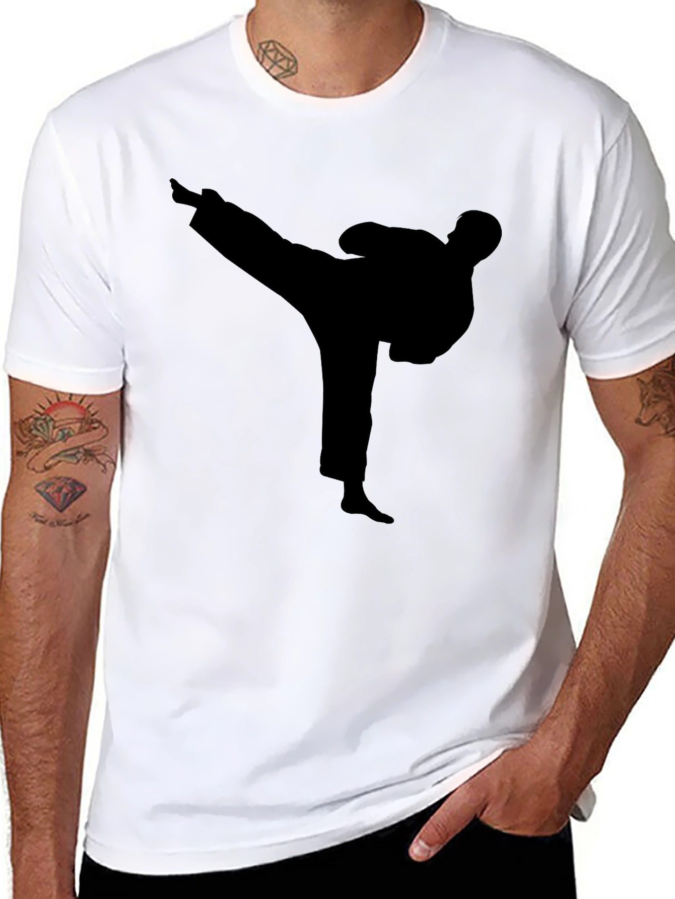 Karate Kick Silhouette Black T-Shirt