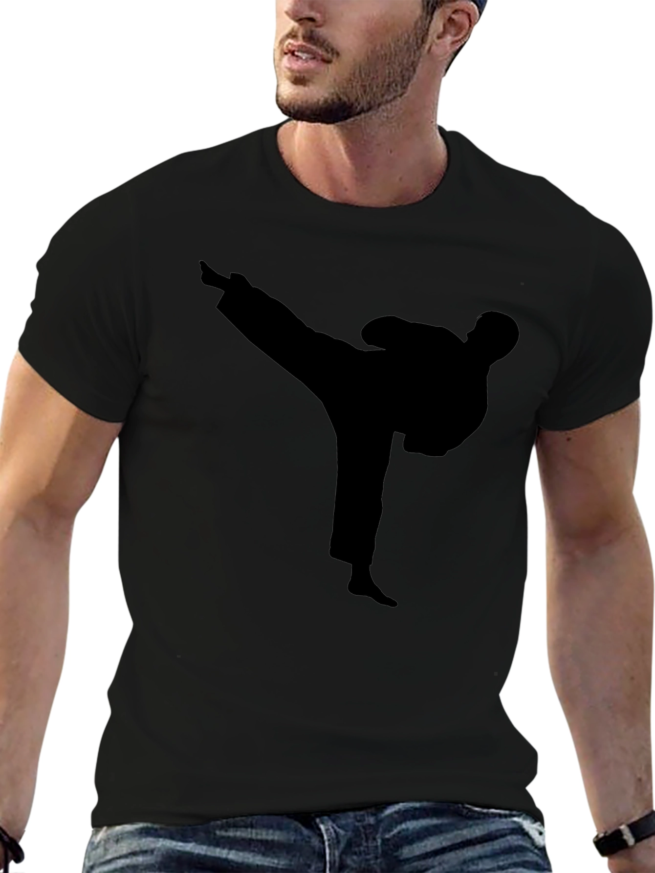 Karate Kick Silhouette Black T-Shirt