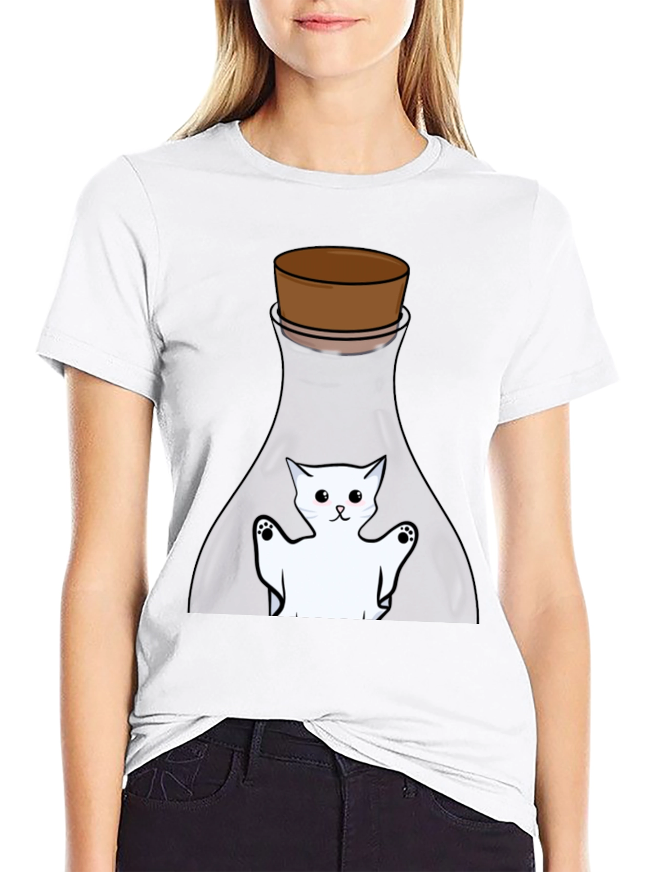 Cat in a Bottle Black T-Shirt