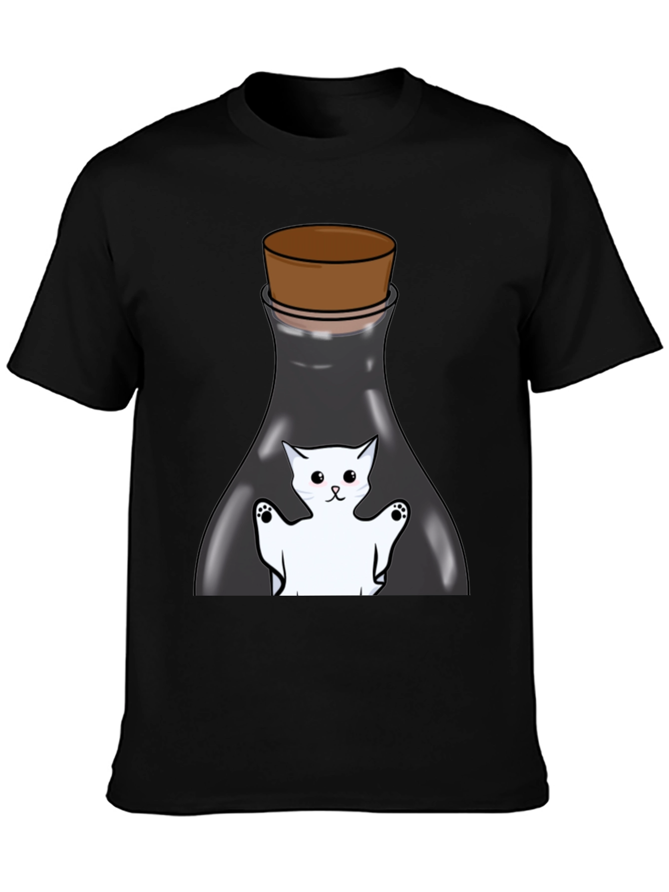 Cat in a Bottle Black T-Shirt
